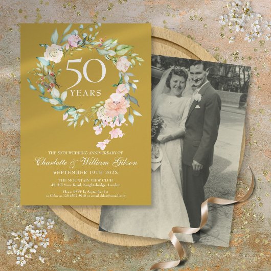 Invitation Photo de mariage 50e anniversaire de mariage flora