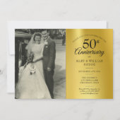 Invitation Photo de mariage 50e anniversaire feuille d'or (Devant)