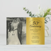 Invitation Photo de mariage 50e anniversaire feuille d'or (Debout devant)