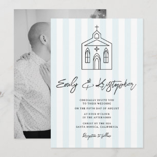 Invitation Photo de mariage à la chapelle rayée