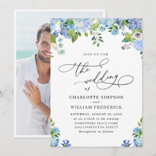 Invitation Photo de mariage à l'aquarelle avec une élégante h