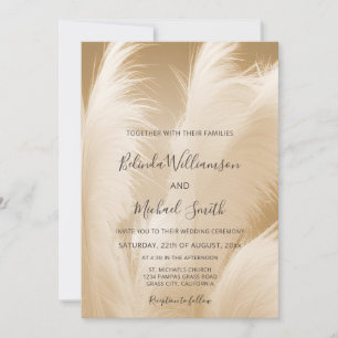 Invitation Photo de mariage à l'herbe de Pampas beige