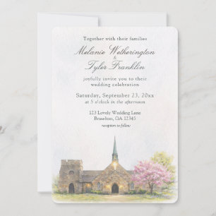 Invitation Photo de mariage aquarelle à la chapelle de Stone