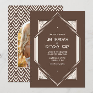 Invitation Photo de mariage Art Déco au Truffe et Crème Mocha