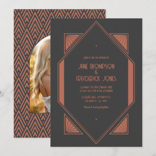 Invitation Photo de mariage Art Déco sur ardoise et cuivre