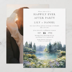 Invitation Photo de mariage au bord du lac dans la forêt pour