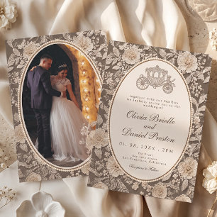 Invitation Photo de mariage au carrosse royal perlé dentelle