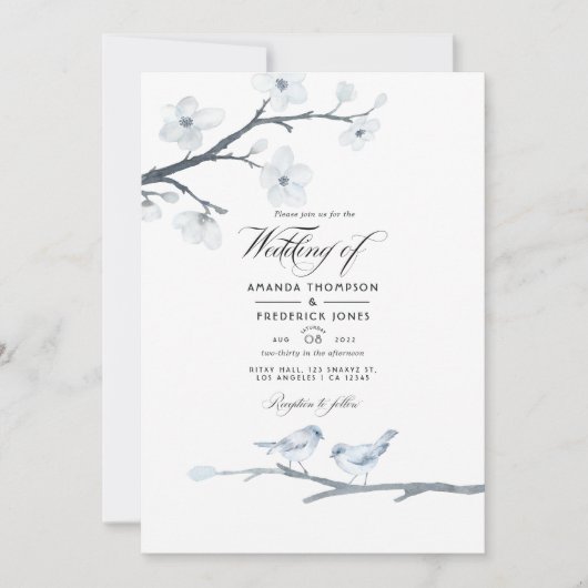 Invitation Photo de mariage aux fleurs de cerisier blanches (Devant)