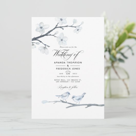 Invitation Photo de mariage aux fleurs de cerisier blanches (Debout devant)
