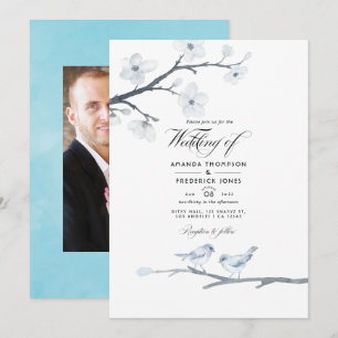 Invitation Photo de mariage aux fleurs de cerisier blanches