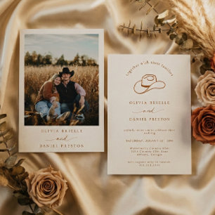 Invitation Photo de mariage avec chapeau de cowboy rustique o