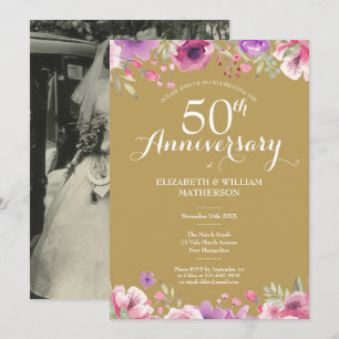 Invitation Photo de mariage avec des roses florales pour le 5