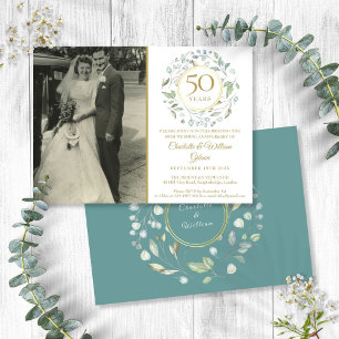 Invitation Photo de mariage avec feuillage floral pour le 50e
