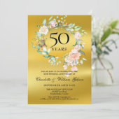 Invitation Photo de mariage avec feuille dorée pour les 50 an (Debout devant)