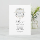 Invitation Photo de mariage avec monogramme et crête de lauri (Debout devant)