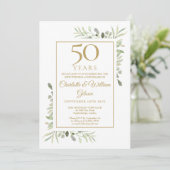Invitation Photo de mariage avec verdure aquarelle pour 50e a (Debout devant)