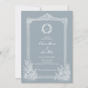 Invitation Photo de mariage campagnard français bleu ardoise