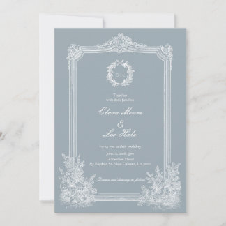 Invitation Photo de mariage campagnard français bleu ardoise