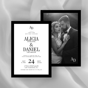 Invitation Photo de mariage classique en noir et blanc de vie