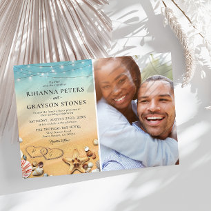 Invitation Photo de mariage coeur de plage tropicale