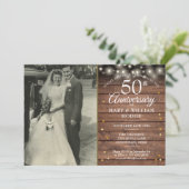 Invitation Photo de mariage Cœurs en or Rustique 50e Annivers (Debout devant)