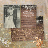 Invitation Photo de mariage Cœurs en or Rustique 50e Annivers