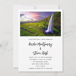 Invitation Photo de mariage de cascade islandaise verte et na