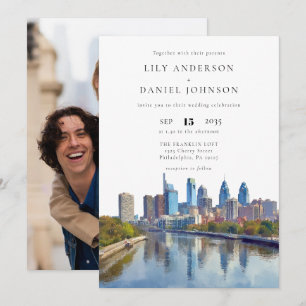 Invitation Photo de mariage de destination de la skyline de P