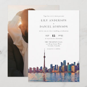 Invitation Photo de mariage de destination de l'horizon de To