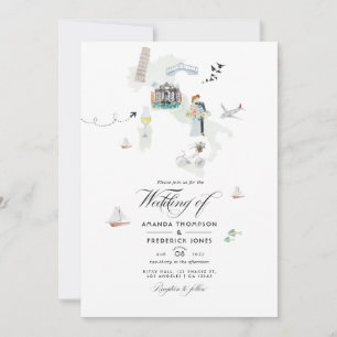 Invitation Photo de mariage de destination italien à l'aquare