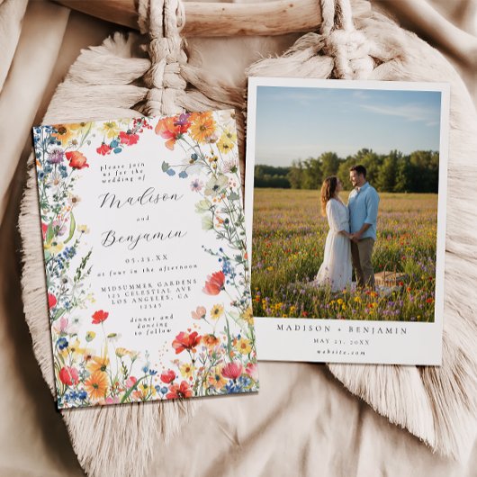 Invitation Photo de mariage de fleur sauvage audacieuse