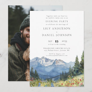 Invitation Photo de mariage de montagnes avec fleurs sauvages