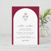 Invitation Photo de mariage de porte rouge Bourgogne moderne  (Debout devant)