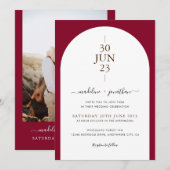Invitation Photo de mariage de porte rouge Bourgogne moderne  (Devant / Derrière)
