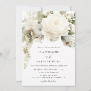 Invitation Photo de mariage de rose blanche rêveuse