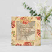 Invitation Photo de mariage de rose rouge rustique jaune vint (Debout devant)