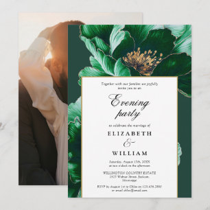 Invitation Photo de mariage de soirée florale vert émeraude