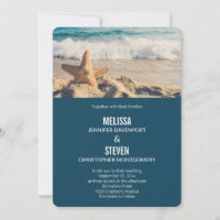 Photo de mariage d'étoile de mer sur une plage de