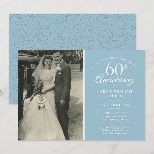Invitation Photo de mariage du 60e anniversaire avec confetti (Devant / Derrière)