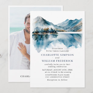 Invitation Photo de mariage élégant à l'aquarelle de montagne