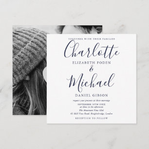 Invitation Photo de mariage élégant à l'encre bleue marine