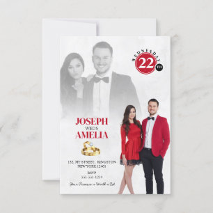 Invitation Photo de mariage élégant blanc et rouge minimalist