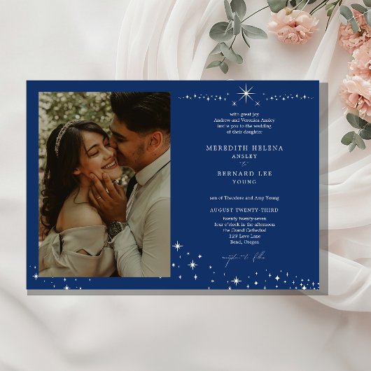 Invitation Photo de mariage élégant céleste formel horizontal