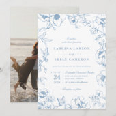Invitation Photo de mariage élégant dans un jardin floral ble (Devant / Derrière)