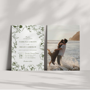Invitation Photo de mariage élégant de jardin floral vert oli