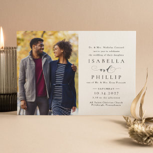 Invitation Photo de mariage élégant en noir et blanc formel
