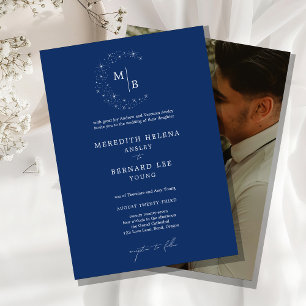 Invitation Photo de mariage élégant et céleste avec monogramm
