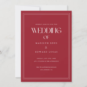 Invitation Photo de mariage élégant moderne sombre rouge vin
