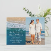 Invitation Photo de mariage élégante de plage tropicale océan (Debout devant)
