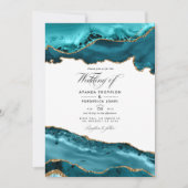 Invitation Photo de mariage en agate sarcelle et or (Devant)